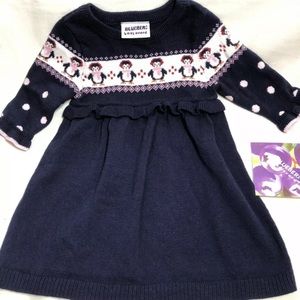 Sweater Dress Baby Girl Navy Penquins Holiday